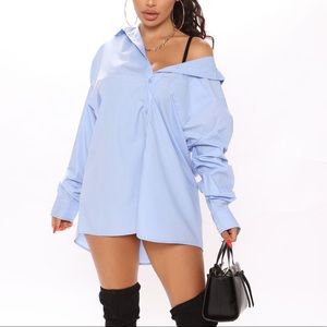 Fashion Nova Blue Long Sleeve Shirt Dress